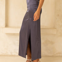 Serene Satin Style Up Skirt / Navy