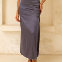 Serene Satin Style Up Skirt / Navy