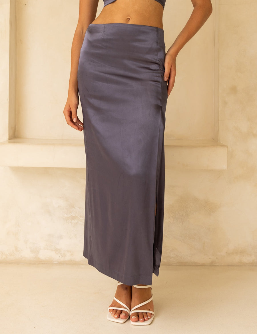 Serene Satin Style Up Skirt / Navy