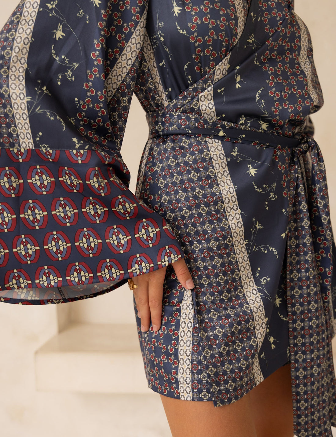 Oriental Silky Kimono Culotte Dress / 濃藍(navy)