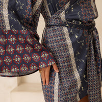 Oriental Silky Kimono Culotte Dress / 濃藍(navy)