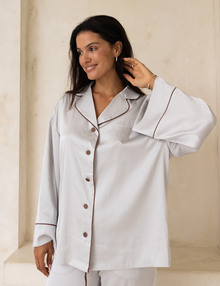 Chic Comfort Satin Pajama Shirt / Jun(greige)