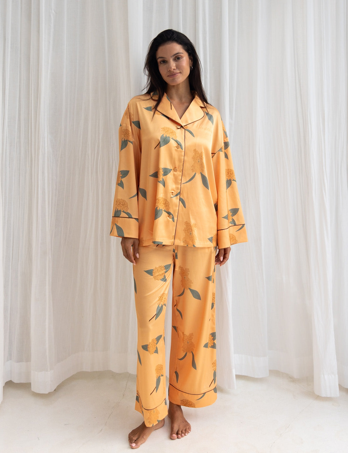 Chic Comfort Satin Pajama Pants / 琥珀(orange)