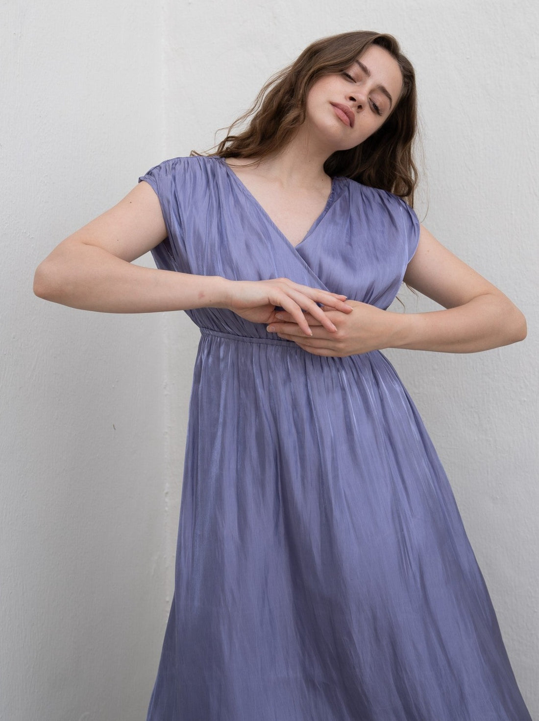 three way cache-coeur satin dress / 藤紫(purple) – AMATERASJAPAN