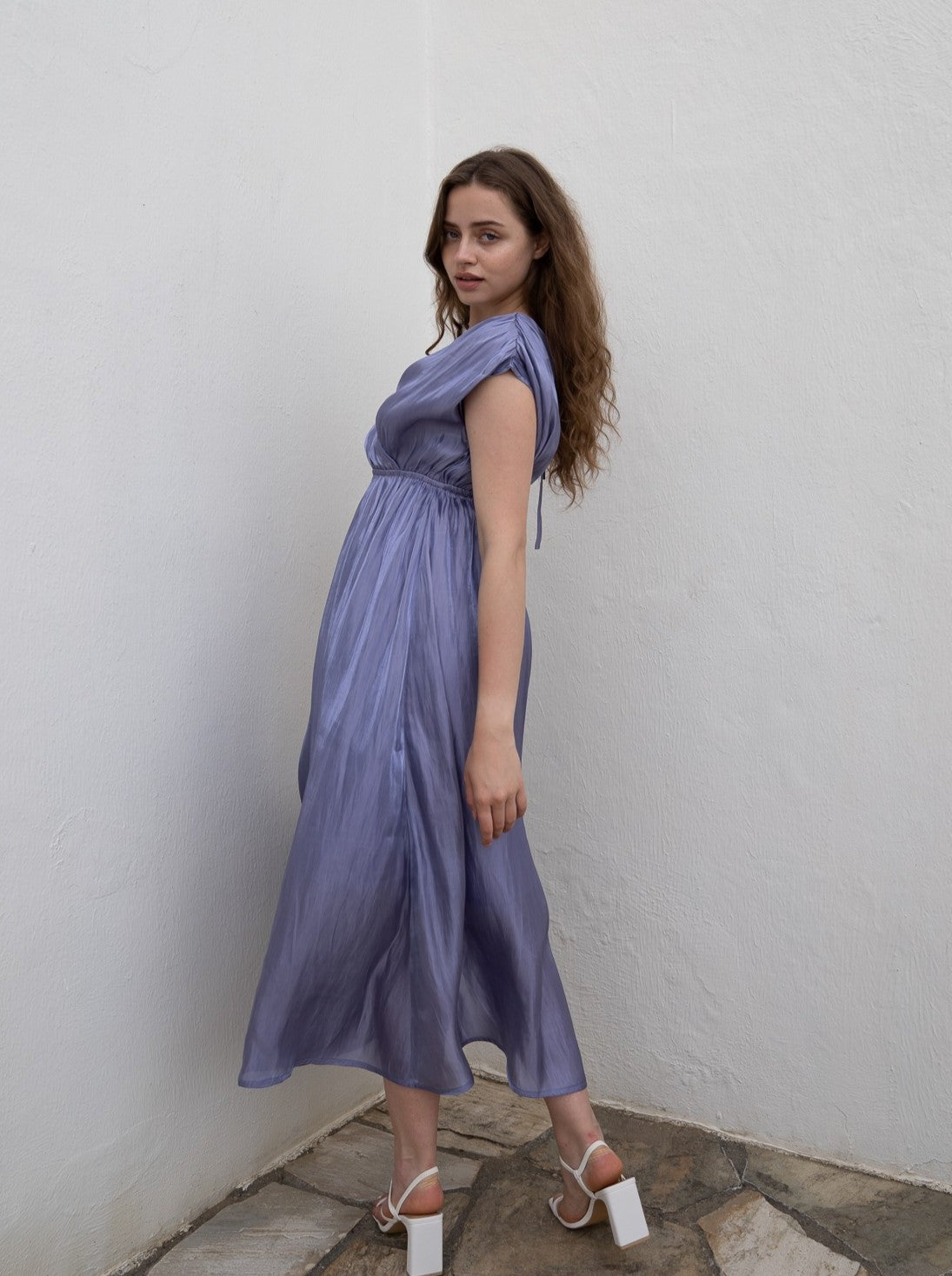 three way cache-coeur satin dress / 藤紫(purple) – AMATERASJAPAN