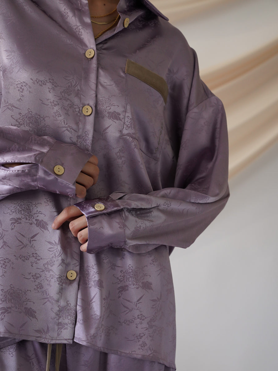 wagara jacquard satin shirt / 紅藤(purple)