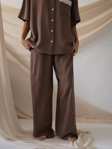 soft linen wide pants / 枯茶(brown)