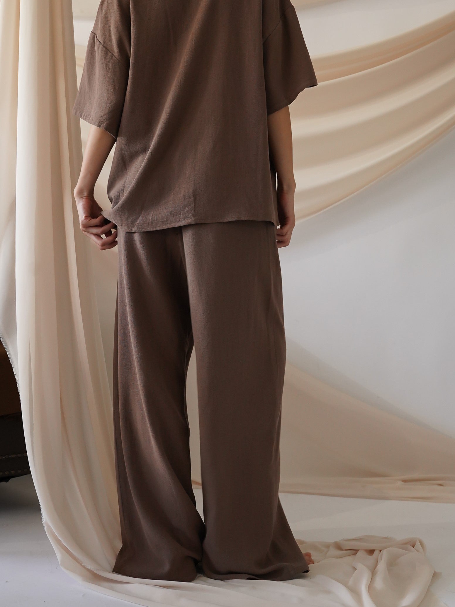 soft linen wide pants / 枯茶(brown)