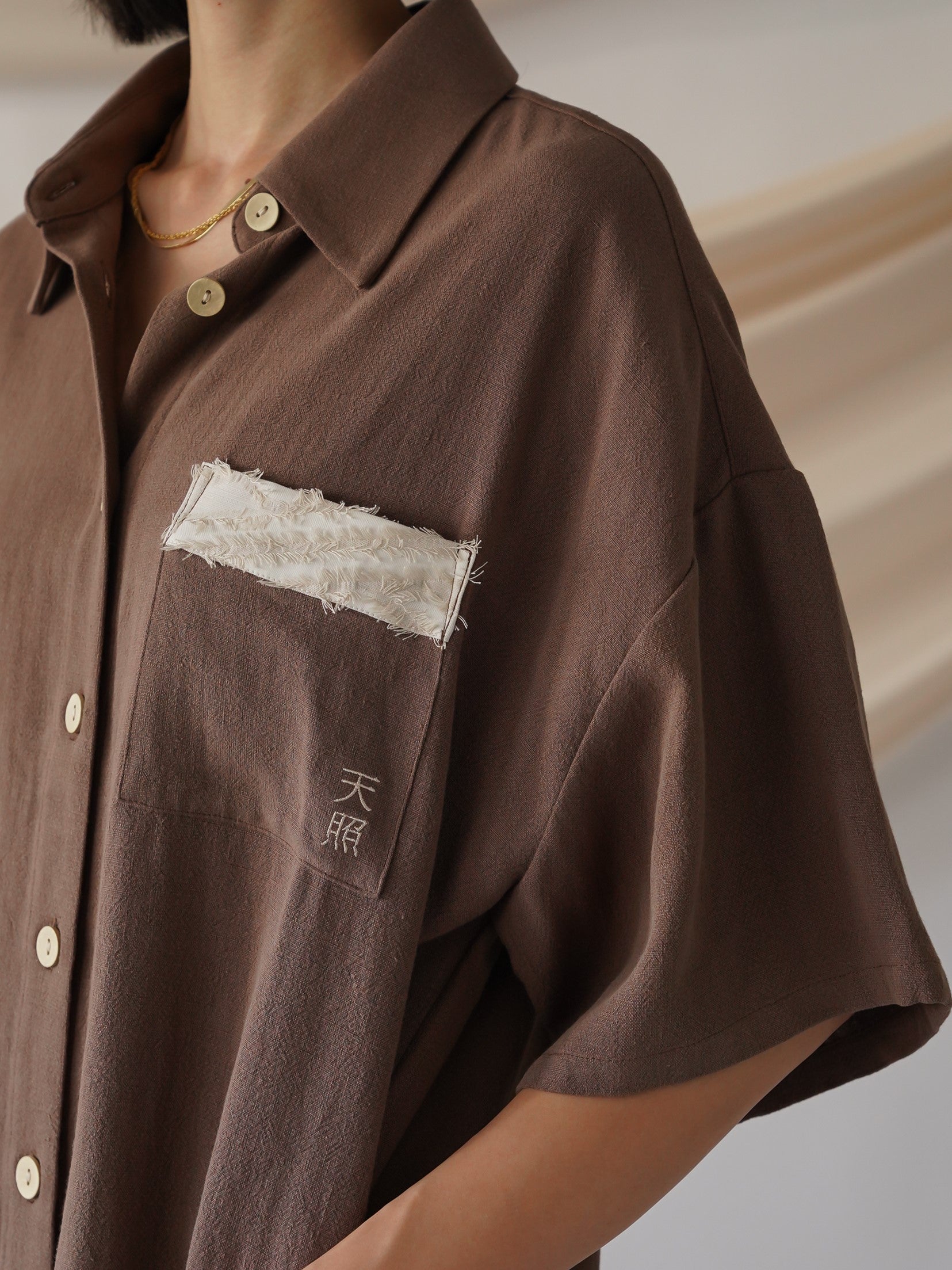 soft linen loose sleeve shirt / 枯茶(brown)