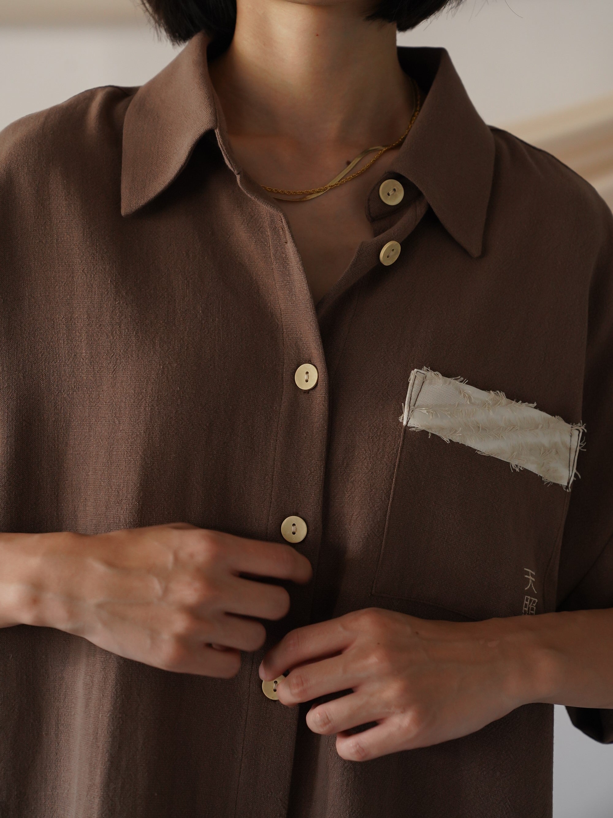 soft linen loose sleeve shirt / 枯茶(brown)