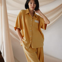 soft linen loose sleeve shirt / Hanaba(yellow)