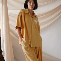 soft linen loose sleeve shirt / Hanaba(yellow)