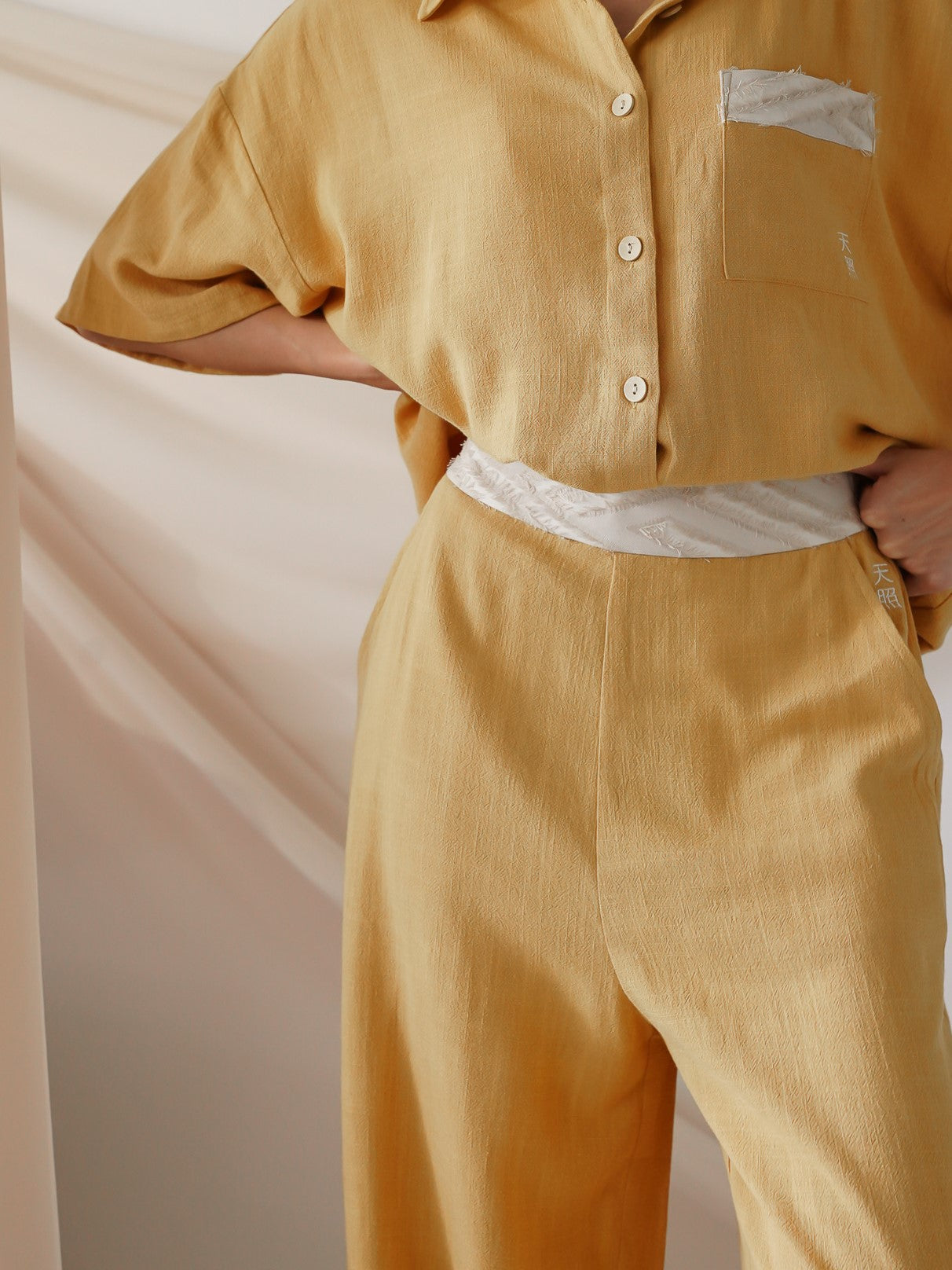 soft linen wide pants / 花葉(yellow)