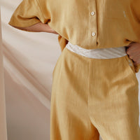 soft linen wide pants / 花葉(yellow)