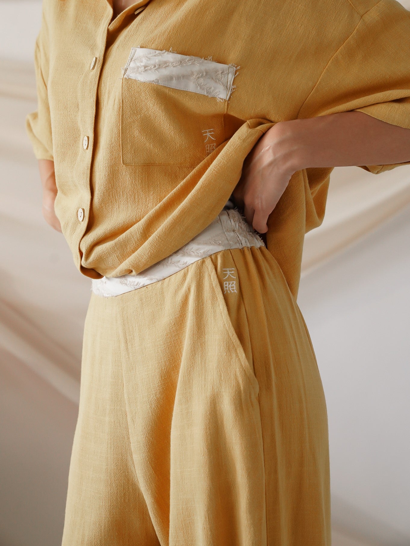 soft linen wide pants / 花葉(yellow)