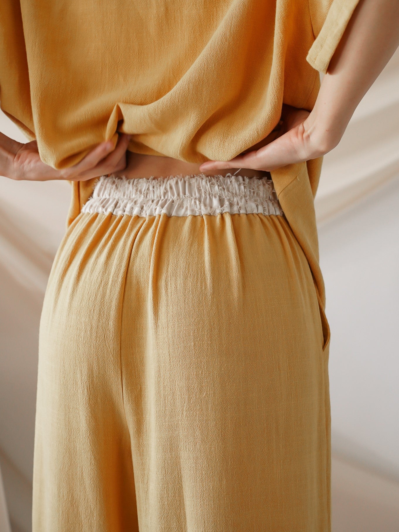 soft linen wide pants / 花葉(yellow)