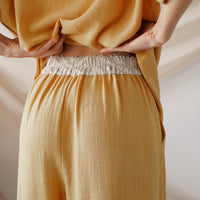 soft linen wide pants / 花葉(yellow)