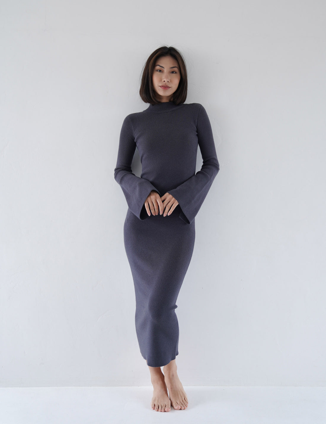 Opulent High Neck Knitted Dress / 濃藍(navy)