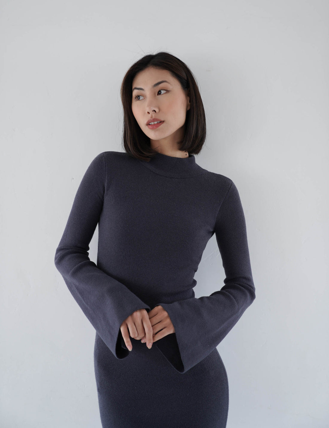 Opulent High Neck Knitted Dress / 濃藍(navy)