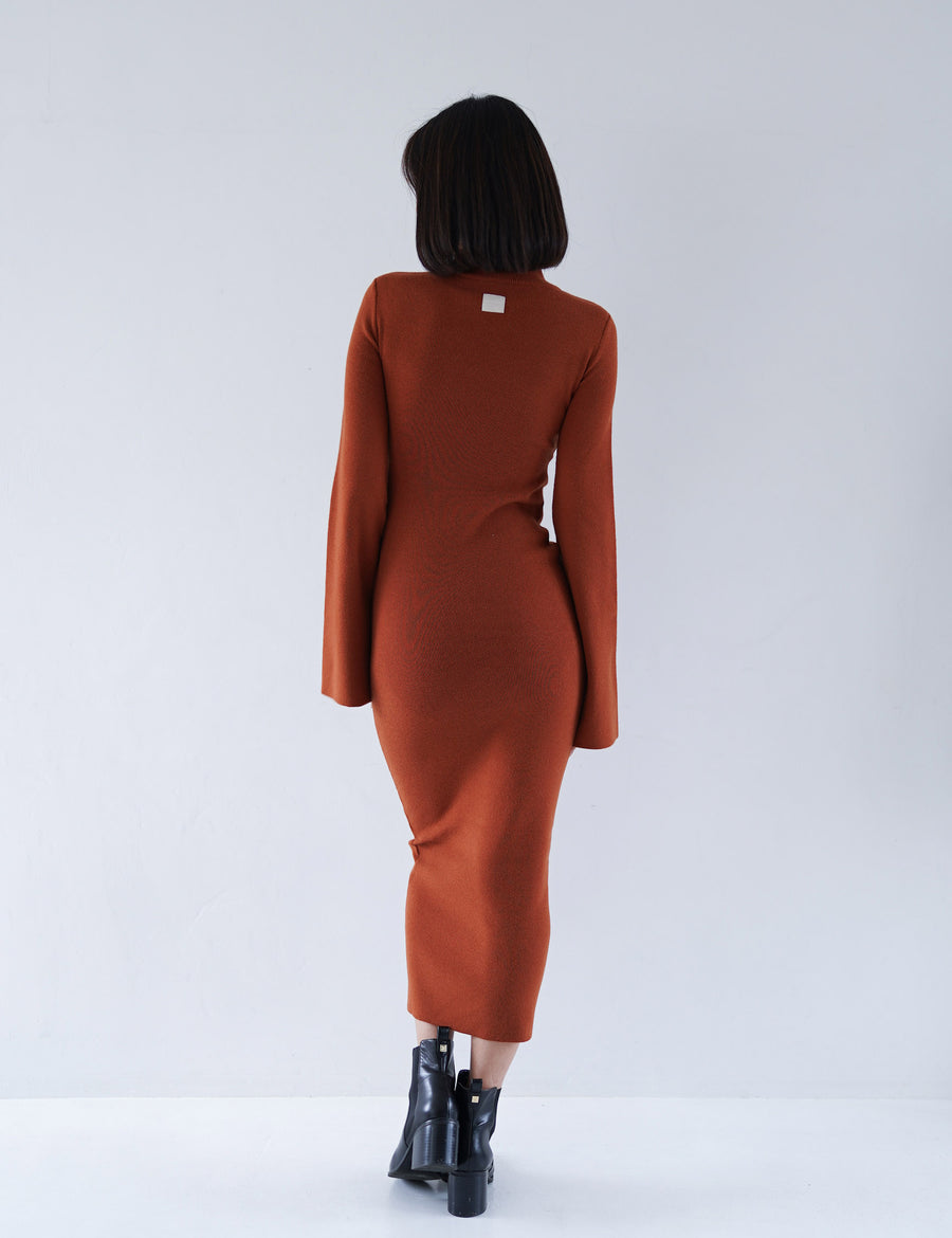 Opulent High Neck Knitted Dress / 琥珀(orange)