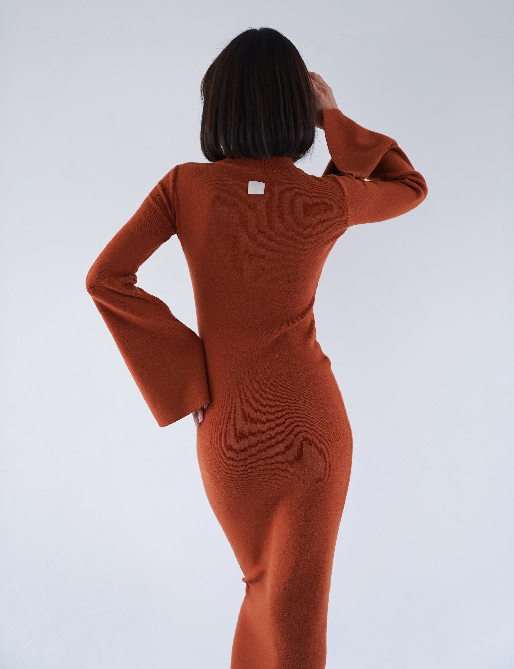 Opulent High Neck Knitted Dress / 琥珀(orange)