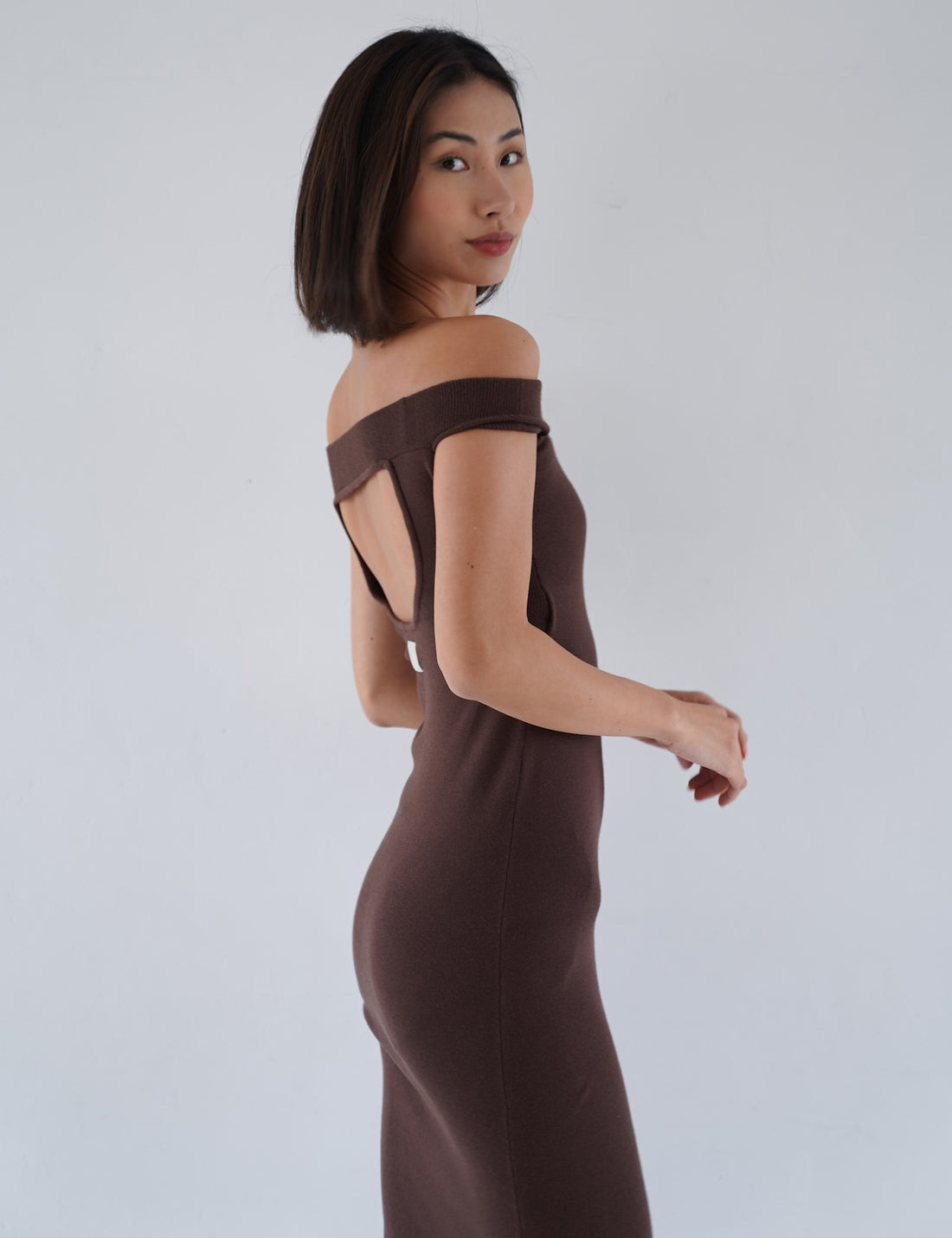 Padded Dawn Strapless Knitted Dress / 枯茶(brown)