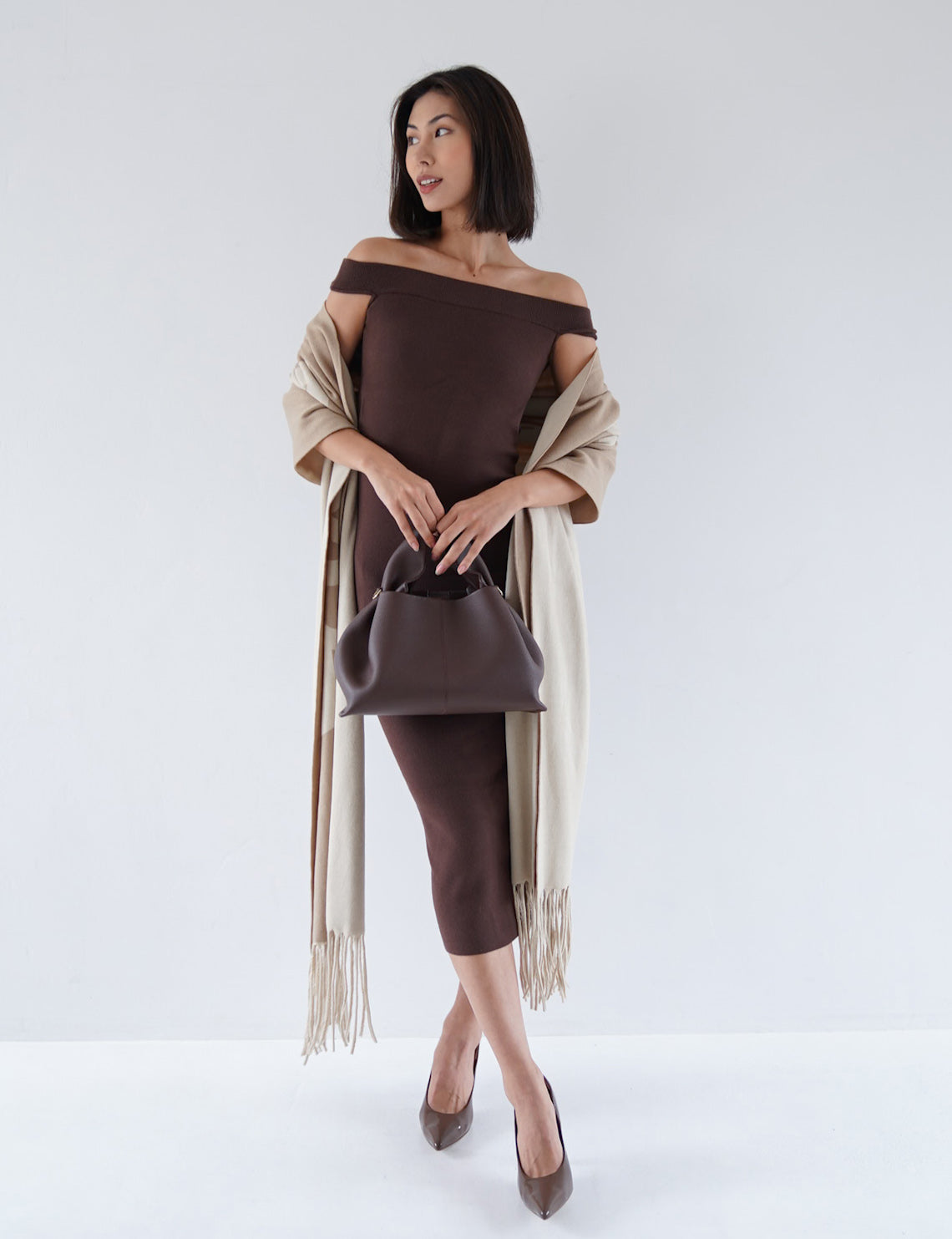 Padded Dawn Strapless Knitted Dress / 枯茶(brown)