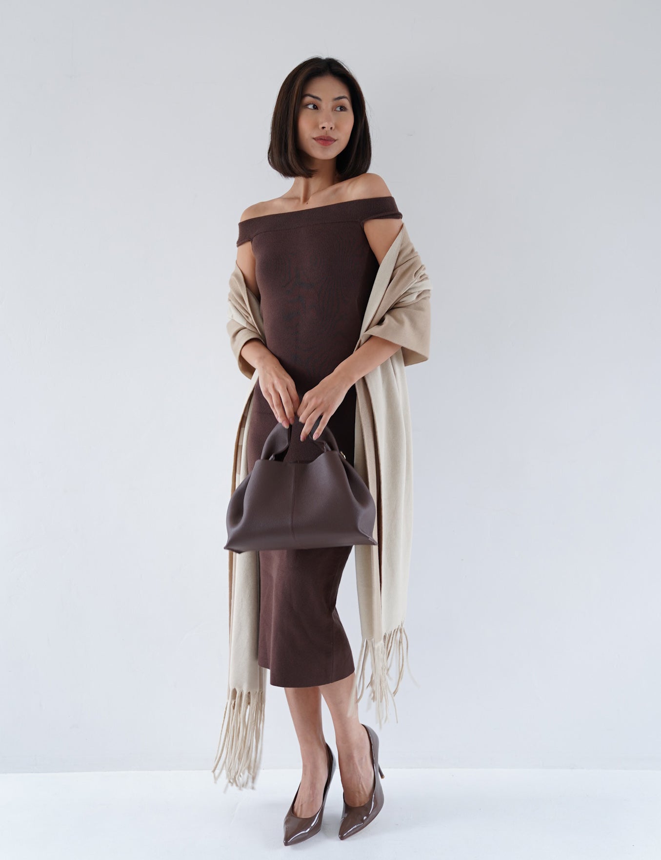 Padded Dawn Strapless Knitted Dress / 枯茶(brown)