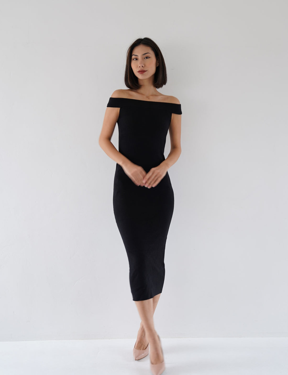 Padded Dawn Strapless Knitted Dress / 墨(black)