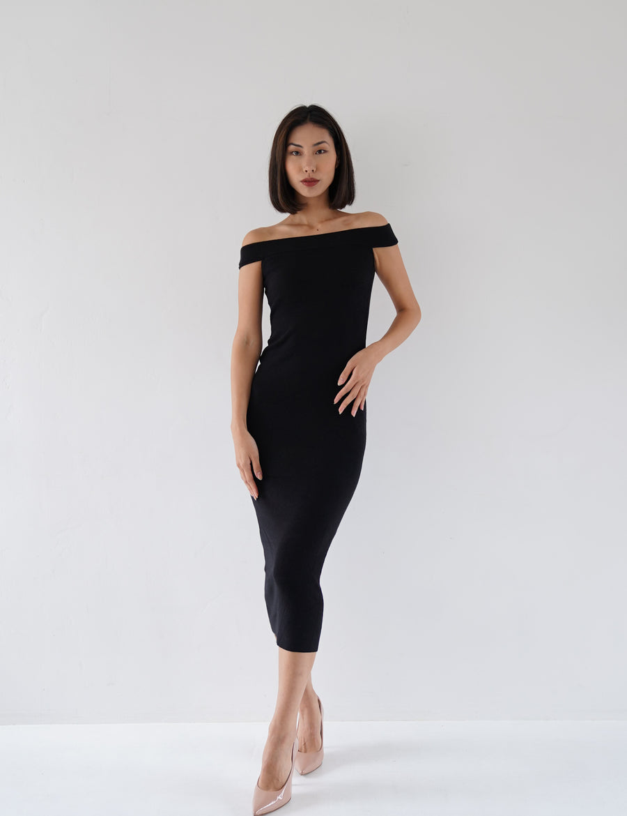 Padded Dawn Strapless Knitted Dress / 墨(black)