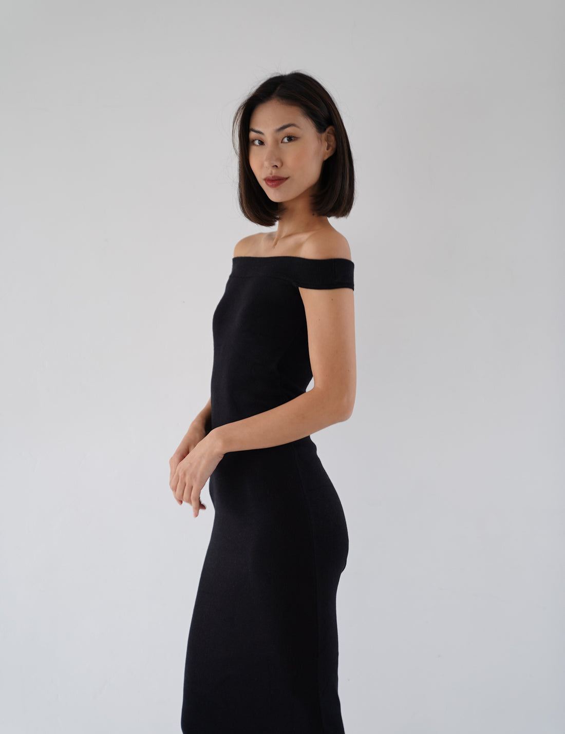 Padded Dawn Strapless Knitted Dress / 墨(black)