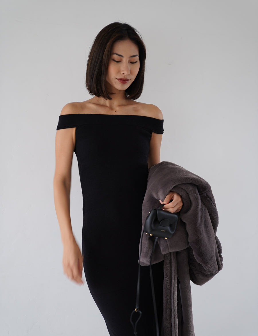 Padded Dawn Strapless Knitted Dress / 墨(black)