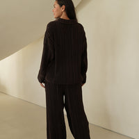 elegant satin pleated shirt / 枯茶(brown)