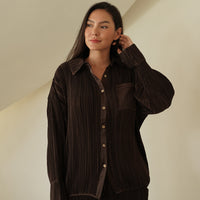 elegant satin pleated shirt / 枯茶(brown)