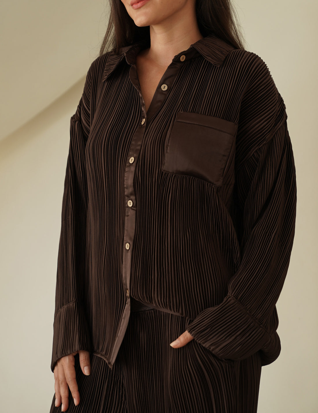 elegant satin pleated shirt