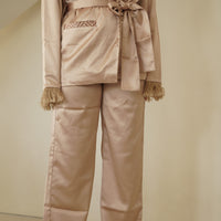 luxury rich satin pants(無地) / 亜麻(beige)