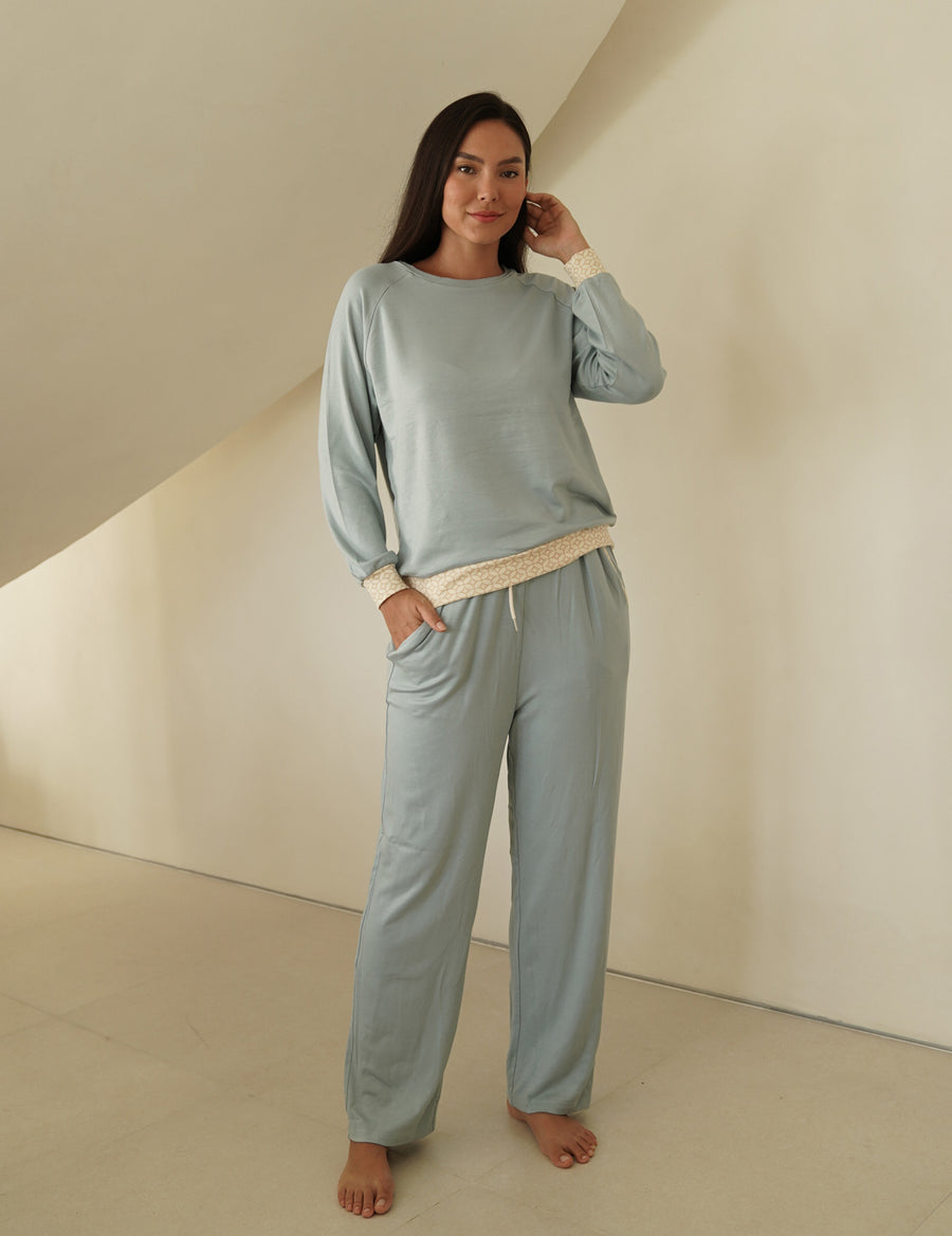 modal silk touch PJ set / 薄花(light blue)