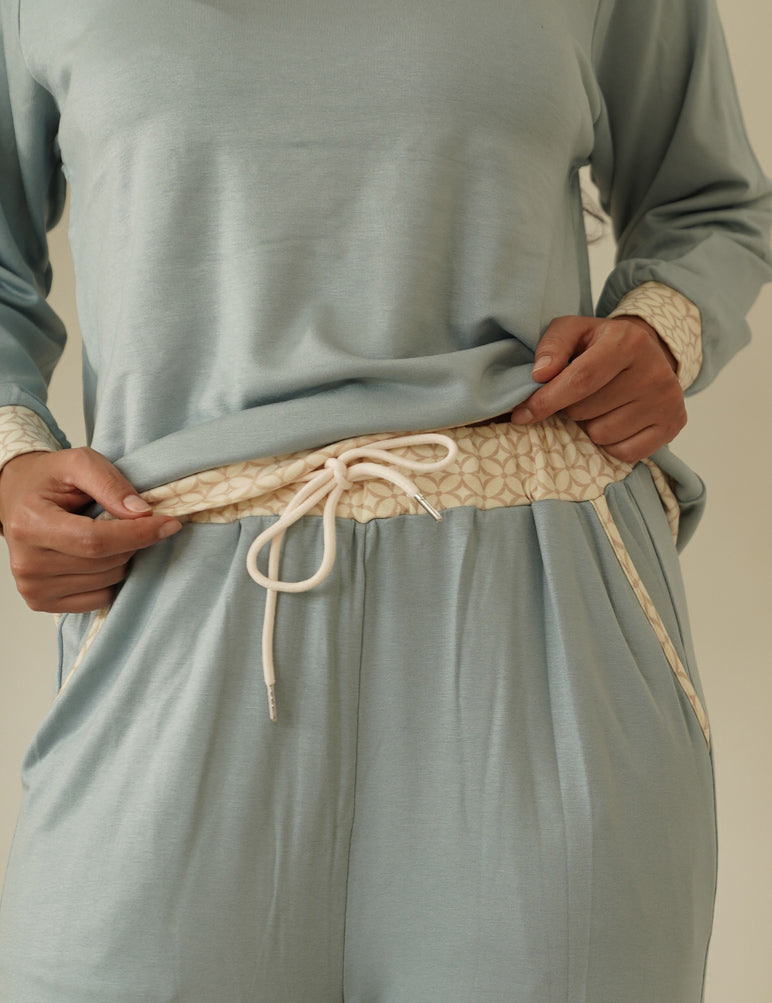 modal silk touch PJ set / 薄花(light blue)