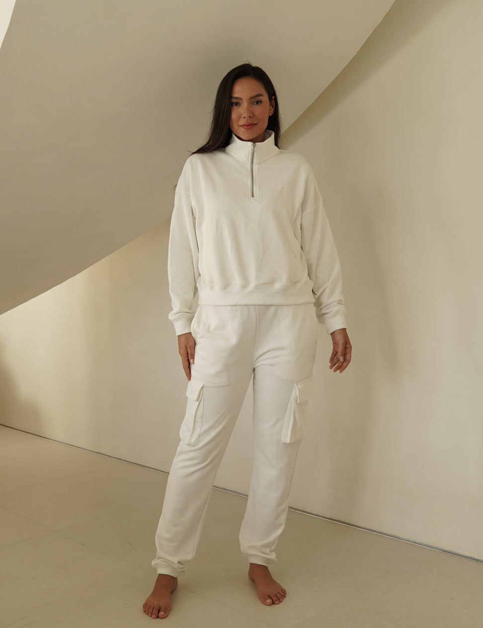 everyday half zip tracksuit / 白花(ivory)