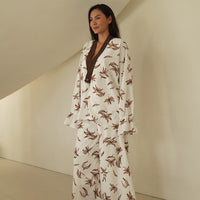 resort long sleeve KIMONO shirt / white flower(ivory)