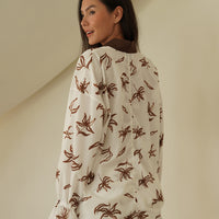 resort long sleeve KIMONO shirt / white flower(ivory)