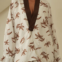 resort long sleeve KIMONO shirt / white flower(ivory)