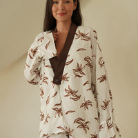 resort long sleeve KIMONO shirt / white flower(ivory)