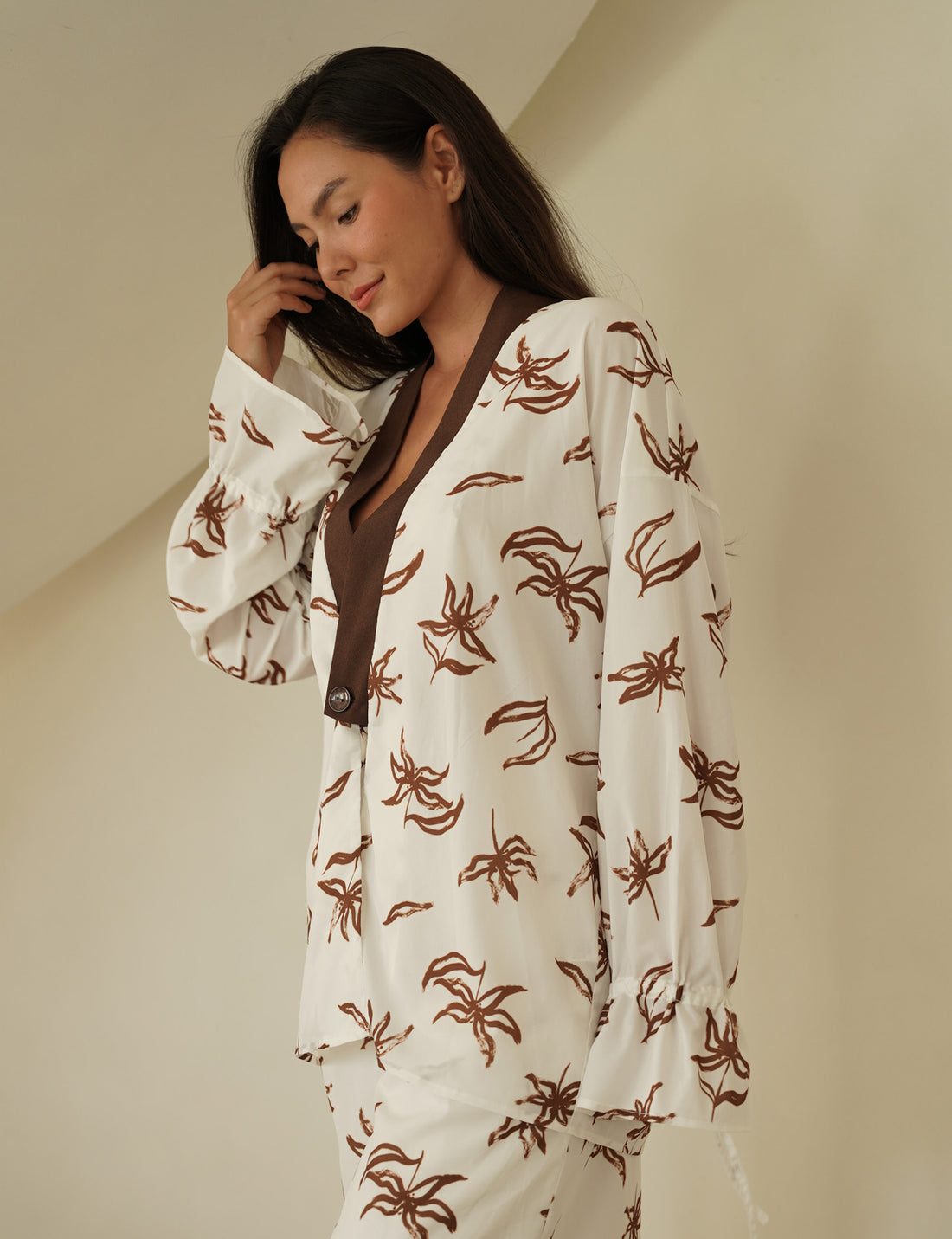 resort long sleeve KIMONO shirt / 白花(ivory)