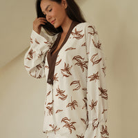 resort long sleeve KIMONO shirt / white flower(ivory)