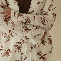 resort long sleeve KIMONO shirt / white flower(ivory)