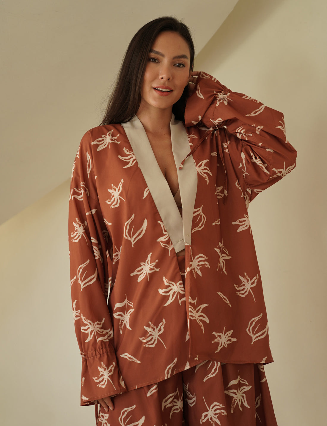 resort long sleeve KIMONO shirt / 琥珀(orange)