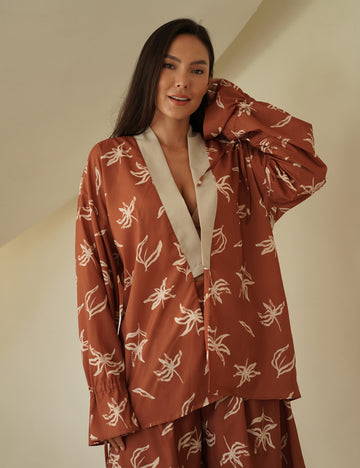 resort long sleeve KIMONO shirt / amber(orange)