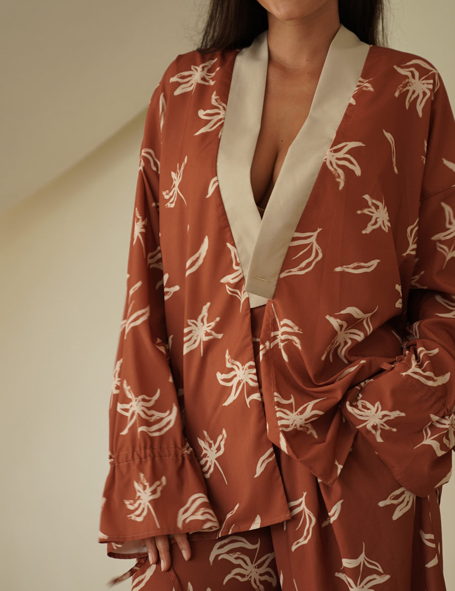 resort long sleeve KIMONO shirt / 琥珀(orange)