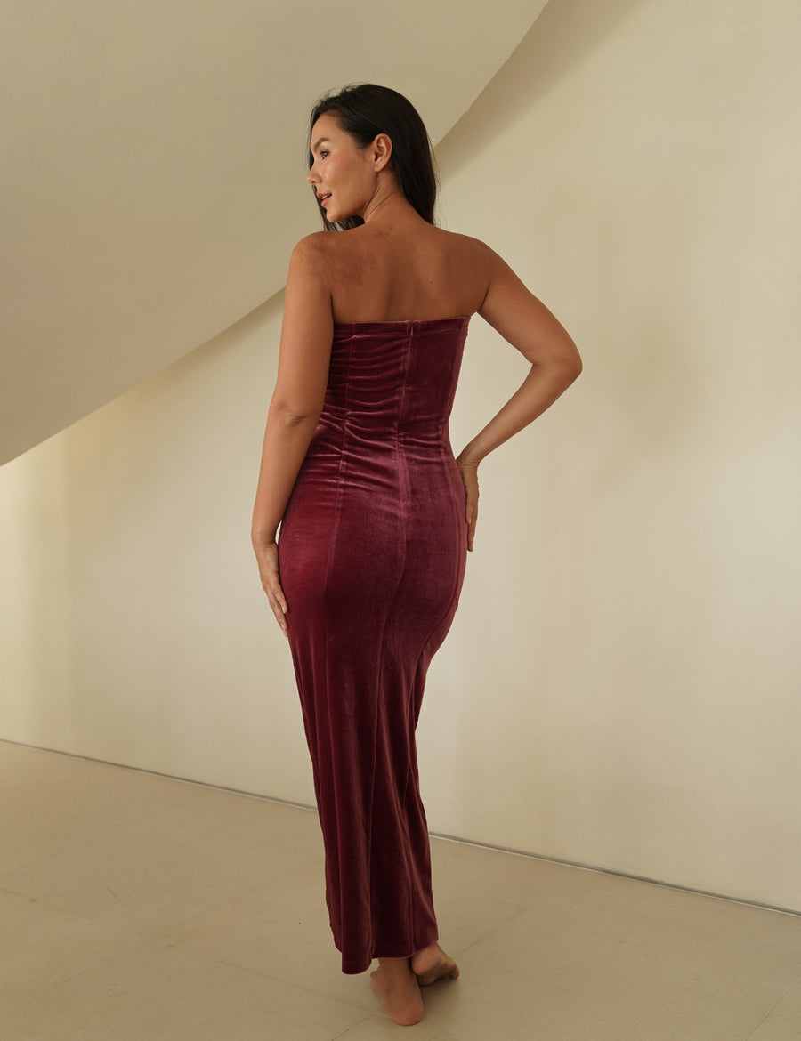 velour slit maxi dress / 薔薇(wine red)